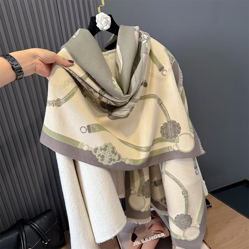 Autumn and winter new horse picture jacquard contrasting color double-sided imitation cashmere scarf personalized advanced soft breathable warm