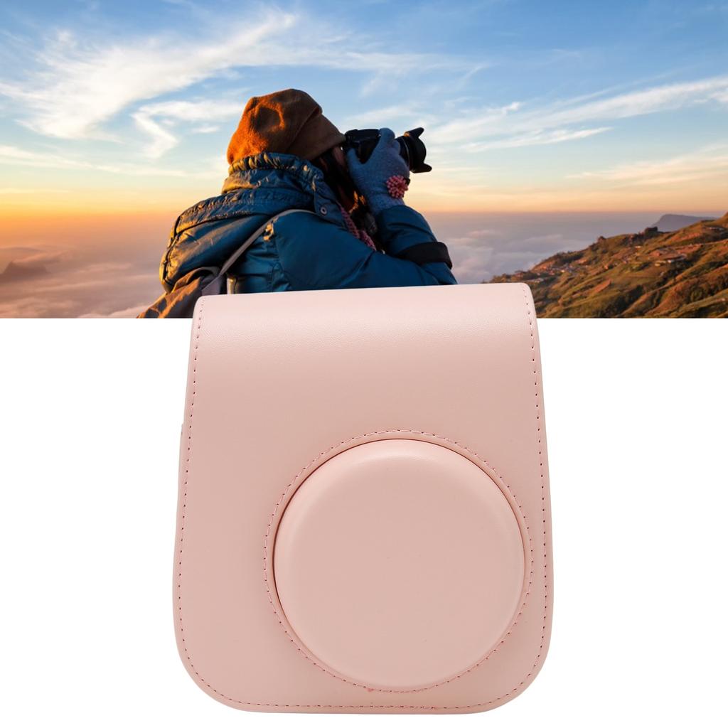 Protective Camera Case PU Leather Pure Color Camera Carrying Bag with Strap for Camping Travel