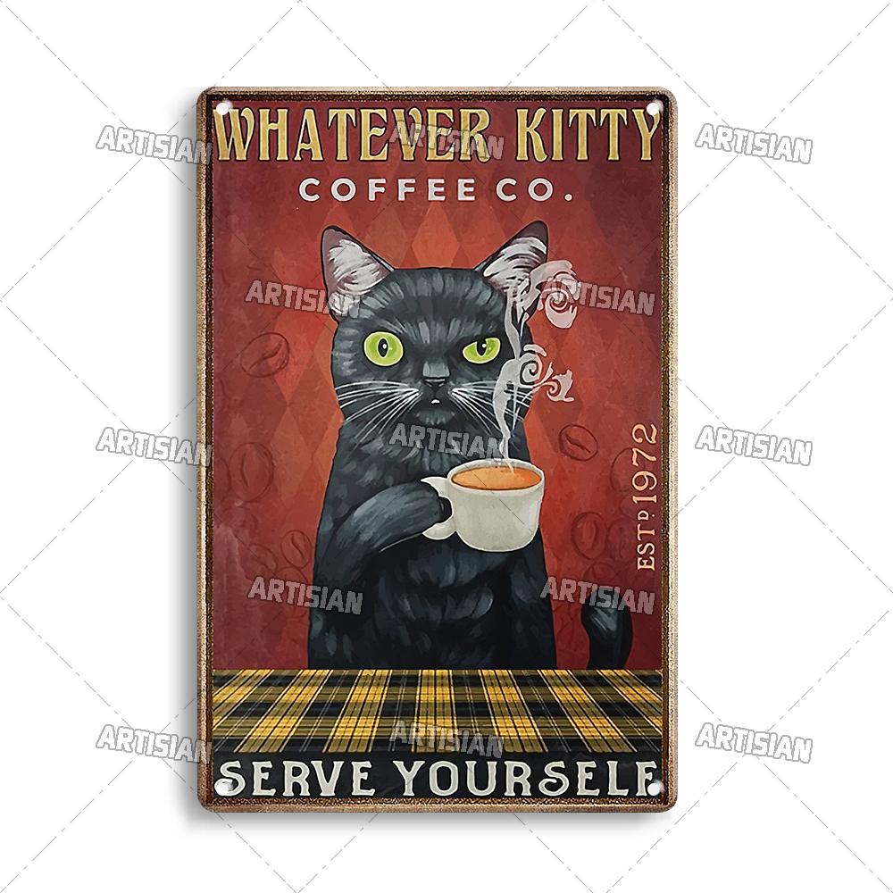 Pôster de Metal Retrô Gato Preto Artista Animal de Estimação Engraçado Vintage Decorativo Placa de Estanho Garagem Bar Pub Clube Cozinha Casa Decoração de Parede Caverna do Homem