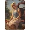 Retro Pinup Girls Classic Cars Metal Sign Wall Decor Garage Bar