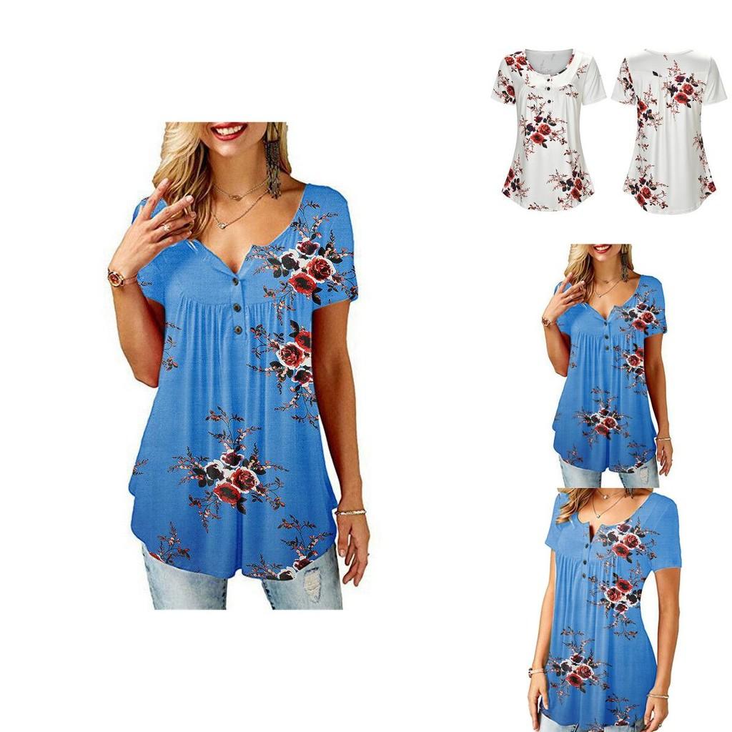 Elegant Women Floral Short Sleeve T-shirt Tops With Comfortable Loose Fit Design