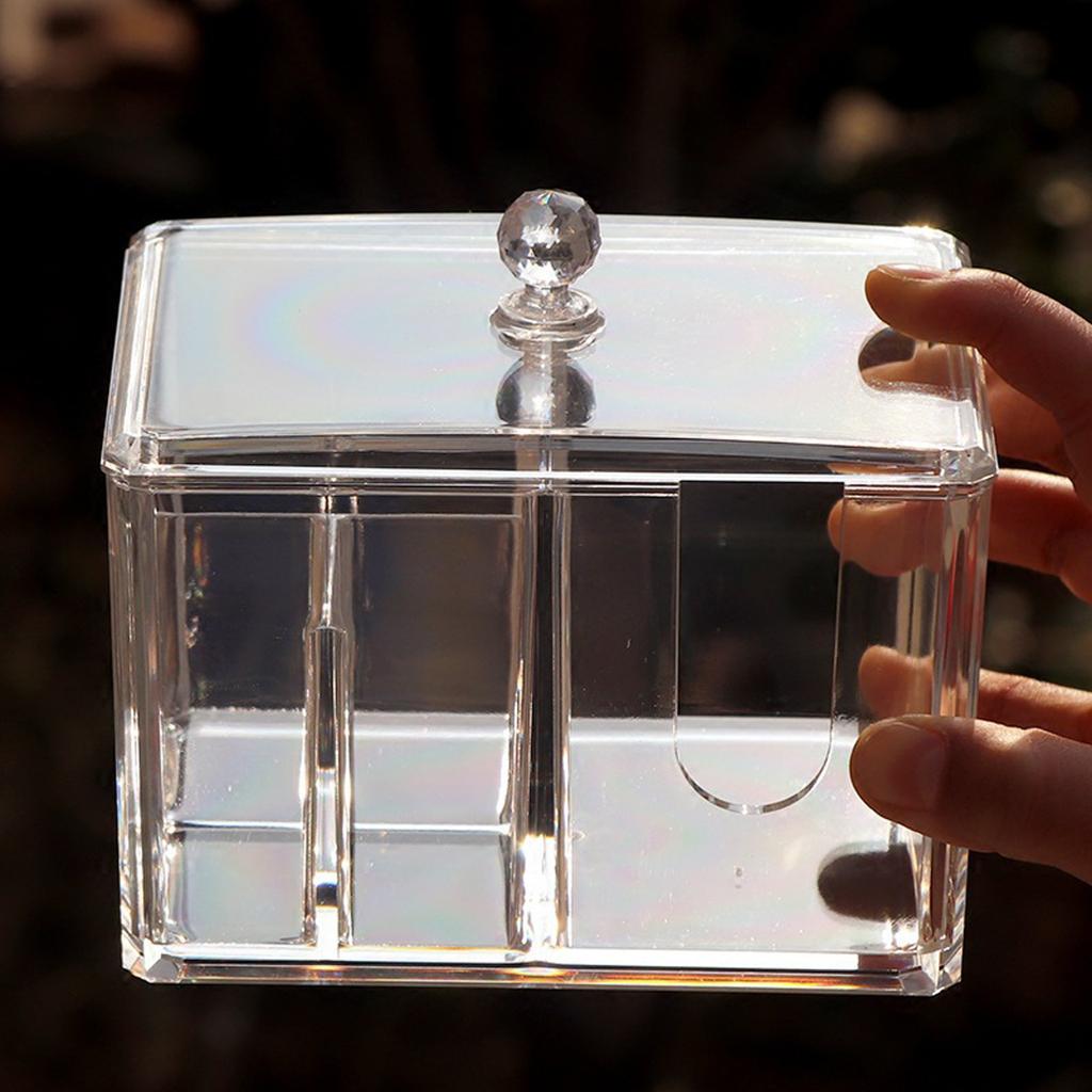 Cotton Pad Storage Box, Acrylic Cosmetic   with 4 Compartments for Cotton Buds, Powder Puff, Lipsticks, with Dustproof Lid for   Makeup T