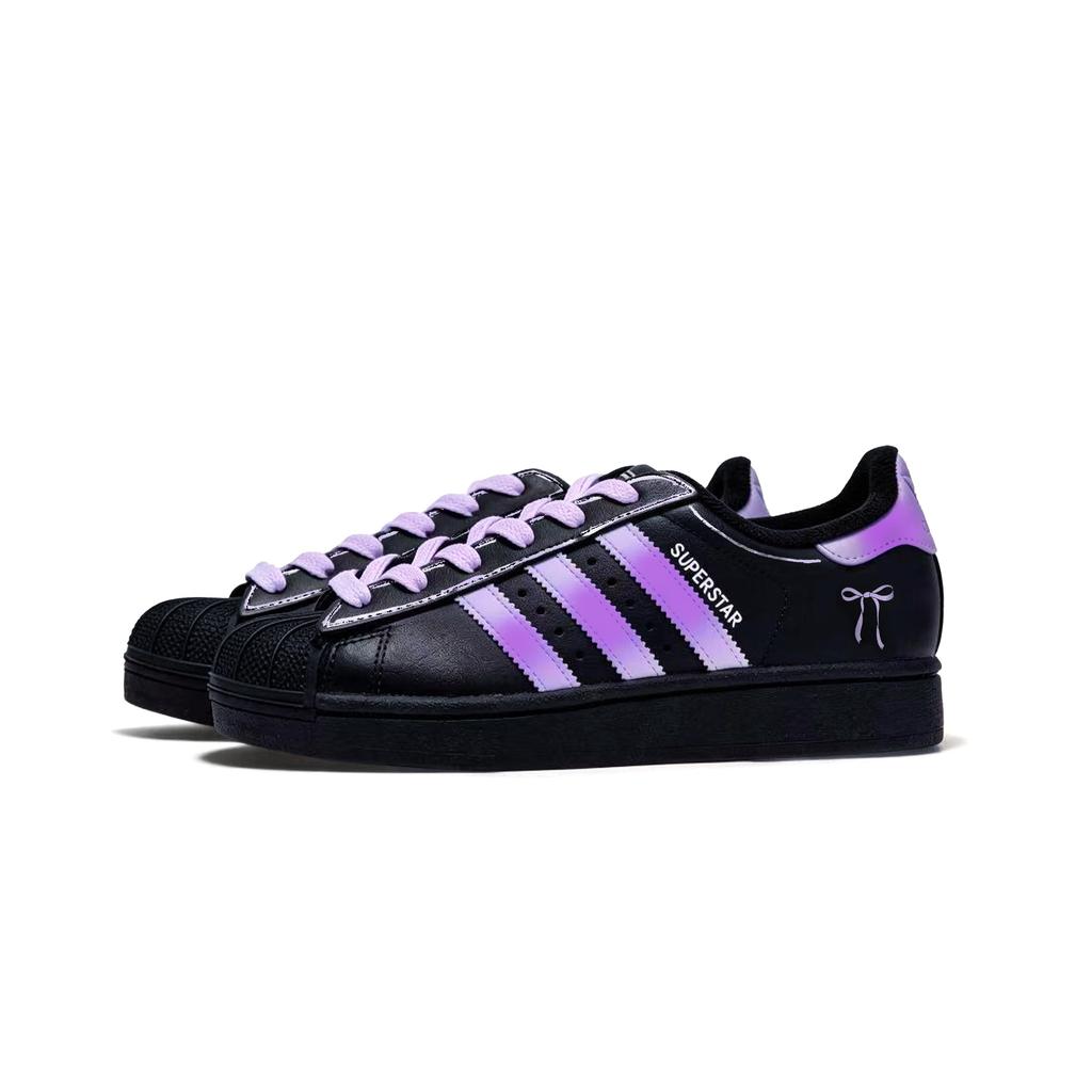 Adidas Originals Superstar 2 Leather Low top Skateboard Shoes Women's Black Purple JH9977(Team1704-SBOX)