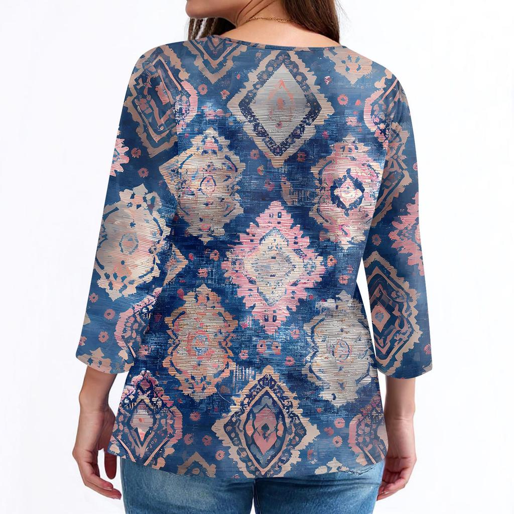 Women's T Shirt Print 3/4 Sleeve Fashion Basic V- Neck Regular Top