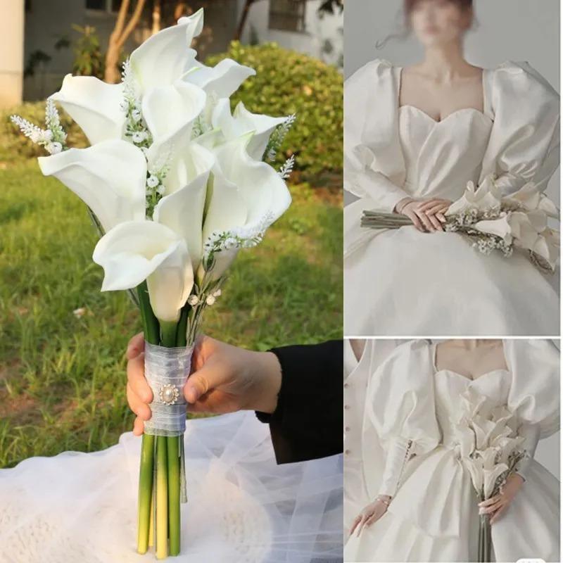 5PCS White PU Fake Flower Artificial Calla Lily for Home Decor Wedding Bridal Bouquet Home Table Flower Bouquet Decor 36CM