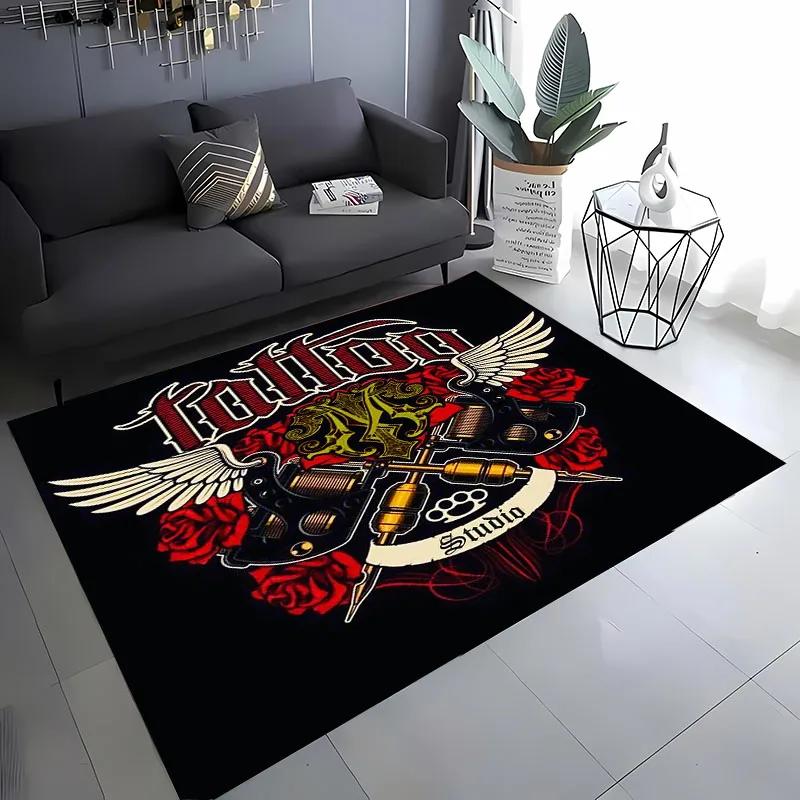 3D HD Tattoo Studio Carpet, Living Room and Bedroom Household Items,Children's Room Sofa Mats, Doormat Floor Anti-slip Rug, Gift