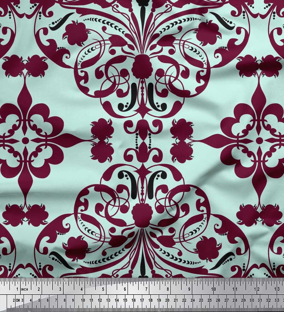 

Soimoi Японська креп-сатин Тканина з марокканського дамаського принту 1 метр 42 дюйма 42 Inch Wide - Poly Crepe зелений