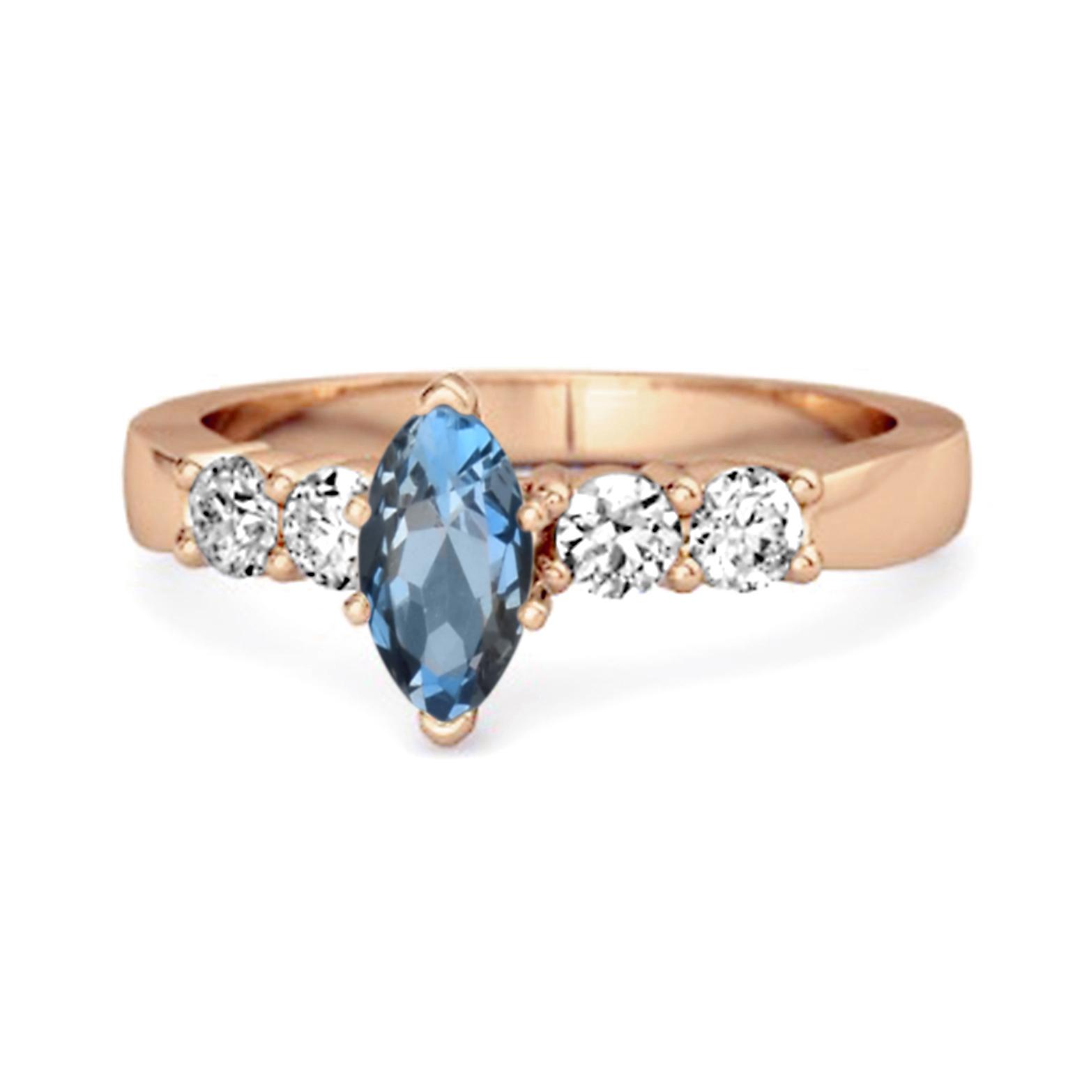 London Blue Topaz Tapered Five- 925Stone Ring - 925 Sterling Silver Rose Gold Vermeil 6