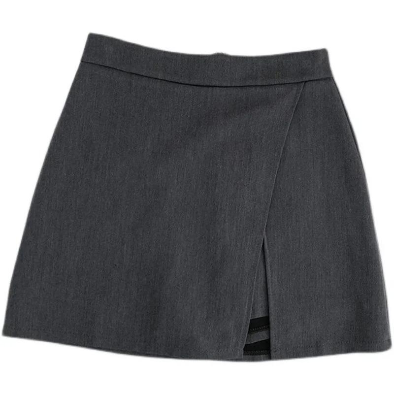 Svart Grå Oregelbunden Kjold A Ine Dam Hög Midja Kjold Koreansk Mode Dragkedja Shorts Kjolar Vintage