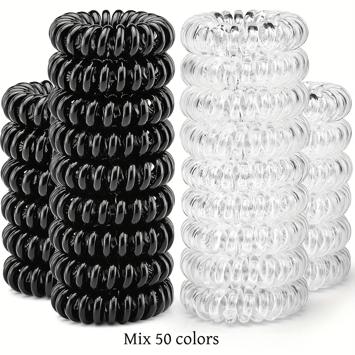 

50 шт. Спиральные резинки-скранчи, Держатель для волос в виде телефонного шнура с резинками для хвоста - Бесшовные, прочные, эластичные, нескользящие резинки и органайзеры для кабелей