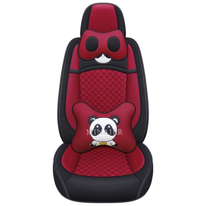Universal Linen Cartoon Panda Car Seat Cushion Set for All-Season
