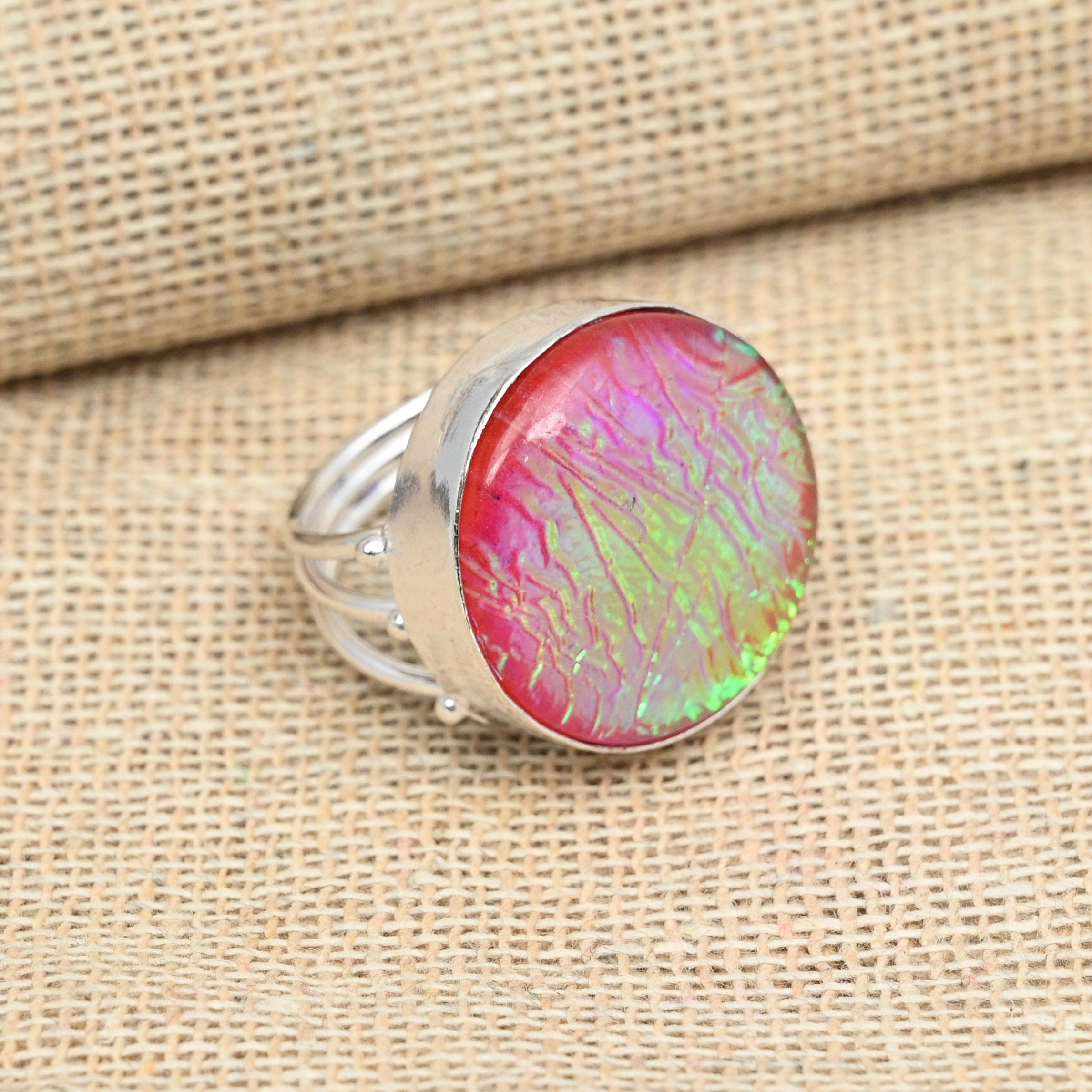 

Ювелирное кольцо ручной работы круглой формы из стерлингового серебра 925 пробы с розовым тройным опалом и драгоценным камнем 8 розовый