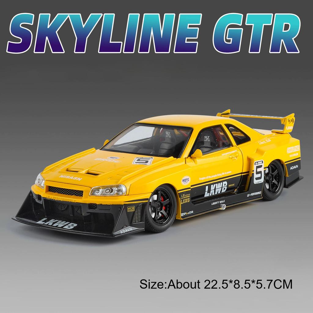 1:24 Gtr-R34 Gtr-S15 Modelauto Speelgoed Legering Carrosserie Rubberen Banden Schokdemping Sportauto's 4 Deuren Openbare Modellen Geweldig Verzamelobject