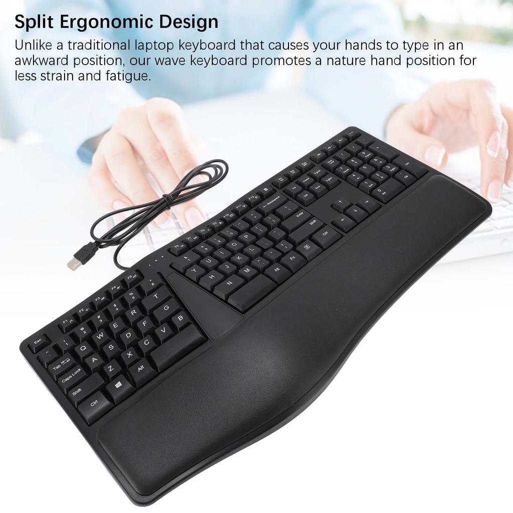 Ergonomic Split Keyboard with Palm Rest Quiet USB 2.0 Wired Keyboard for Laptop with 110 Keys 1.5m Cable Type