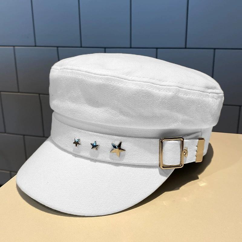 Star Hat Spring And Autumn Winter British Vintage Fashion Latest Sea Military Style Korean Style Caps Mother Hats Women'S Beret Black