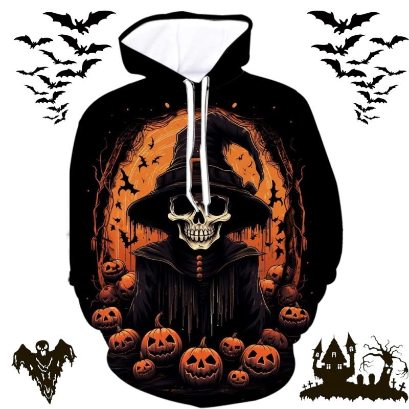 3D Print Halloween Bat Hoodie For Men Women Pumpkin Skull Pattern Long Sleeves Casual Sweatshirt Harajuku Loose Pullover Hoodies