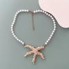 Personalized Creative Design Sense Alloy Special-shaped Starfish Pendant Imitation Pearl Beaded Necklace Ins Resort Style