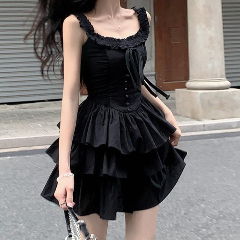 French Atmosphere, Black Suspender Dress, Children's Summer Waist Pinching and Thin Temperament, Thin Princess Tutu Skirt