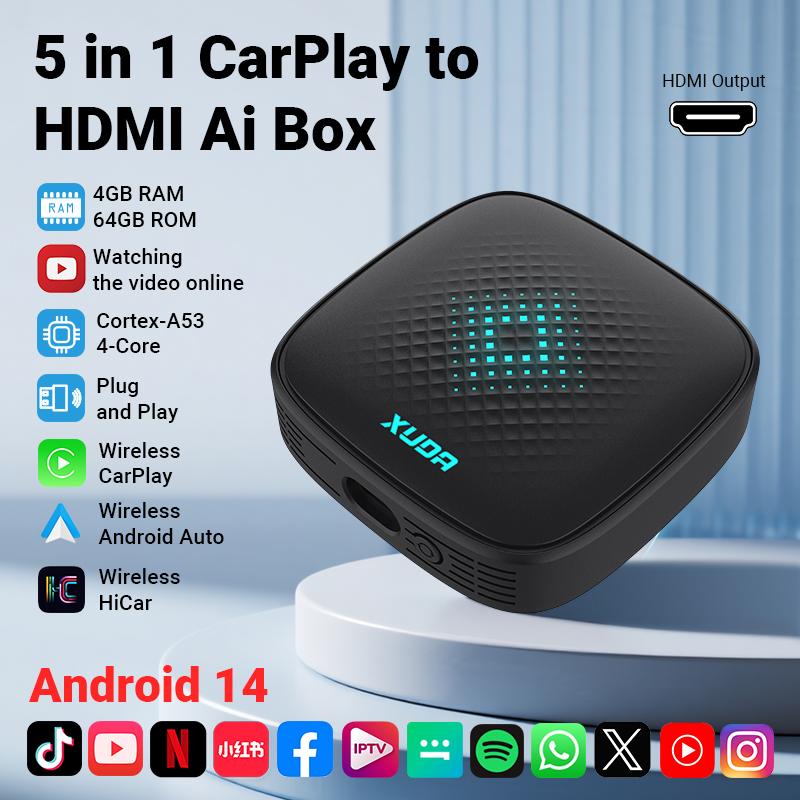 ACODO Android14 5in1 CarPlay to HDMI Video Ai BOX Wireless HiCar Adapter For Toyota Mazda Vw Peugeot Havel Jeep Cadillac etc. oi1