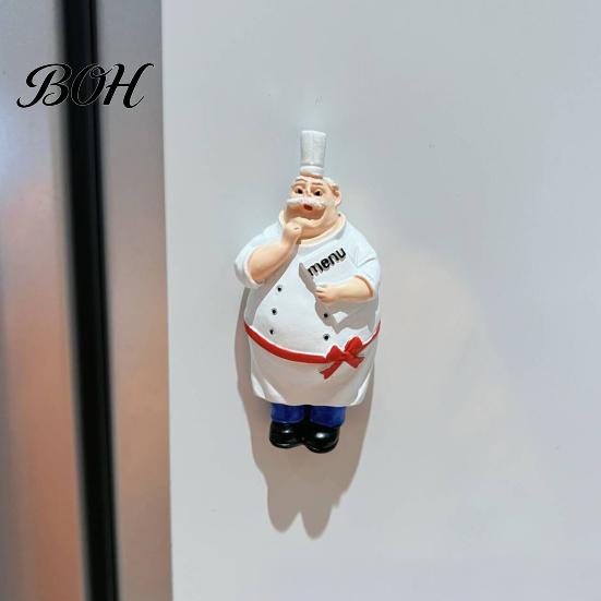 Resin Fridge Magnet Cartoon Fat Chef Magnet, Hand-painted 3D Refrigerator Picture Photo Holder for Home Office Kitchen Decoration Accessory
