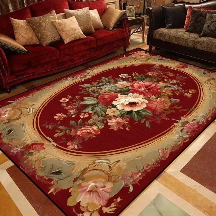 European Style Peony Flower Luxury Carpet Red Festive Rug Washroom Floor Mat Bedroom Decor Rugs Living Room Rugs for Bedroom