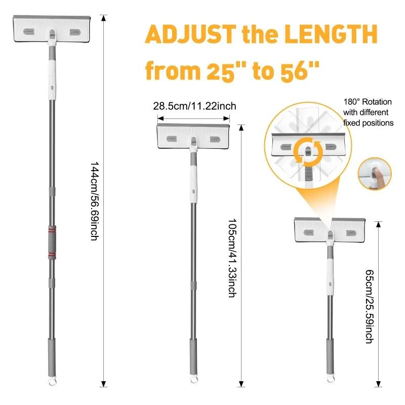 Stěrka na okna Čistič 4 v 1 Nástroj na čištění oken s ohebnou a rovnou prodlužovací tyčí Teleskopické okno.