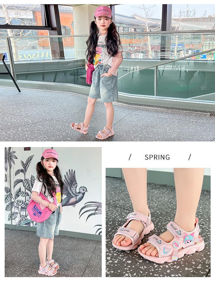 Girls' Summer Sports Sandals 2026 - Cartoon Soft Sole Beach Shoes for Medium & Large Kids