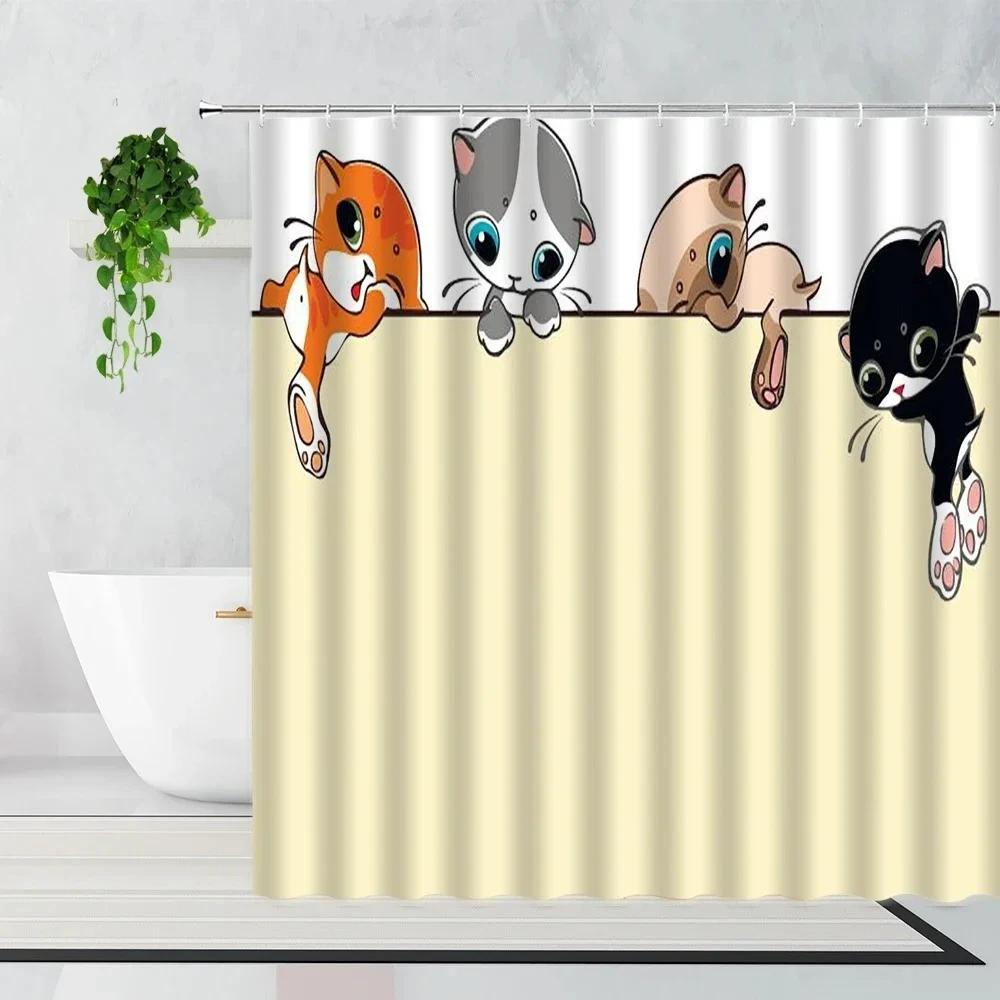 Kreskówka Urocze Zwierzę Zasłona Prysznicowa Kot Pies Anime Drukowana Dekoracja Łazienki 3D Wodoodporna Tkanina Kąpielowa Zasłony Domowe Dla Dzieci