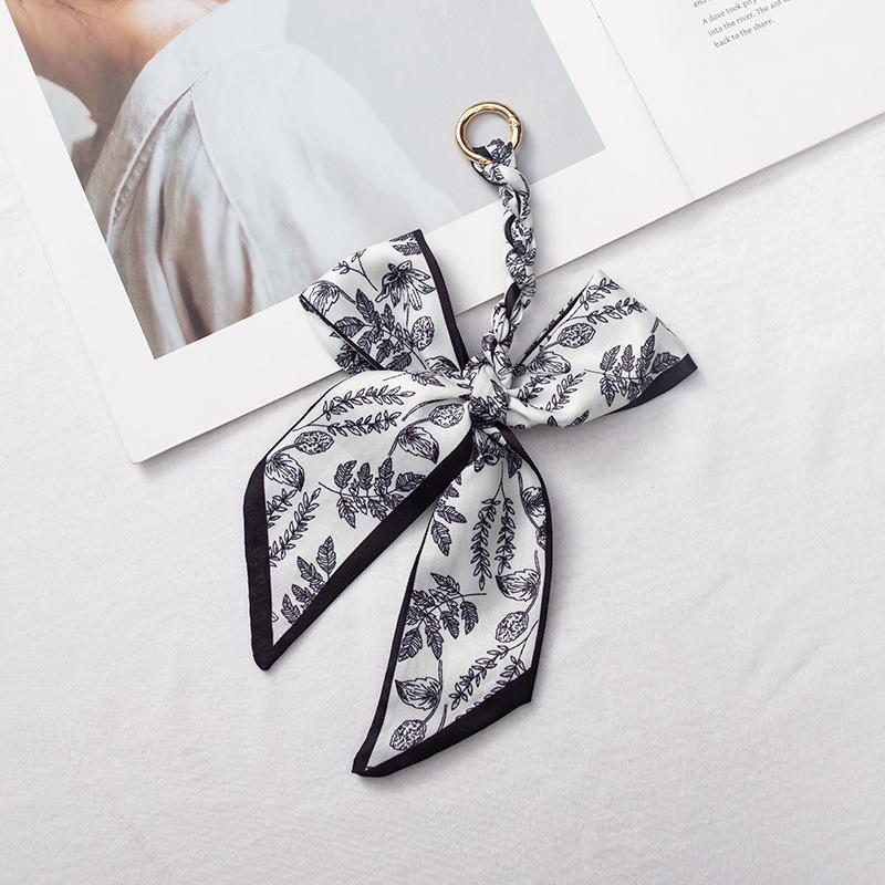 Silk Scarf Keychain with Horseshoe Buckle and Ribbon Bow for Bags and Cars