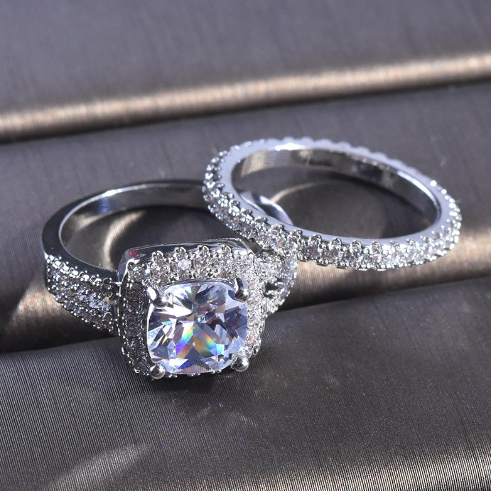 Luxury Micro Paved Zirconia Rings for Women Elegant Engagement Wedding Band Set