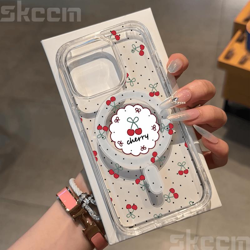 For Magsafe Wireless Charger Case For Samsung Galaxy S25 S24 S23 Ultra S22 Plus S21 FE S20 Cute Cherry Print Phone Cover