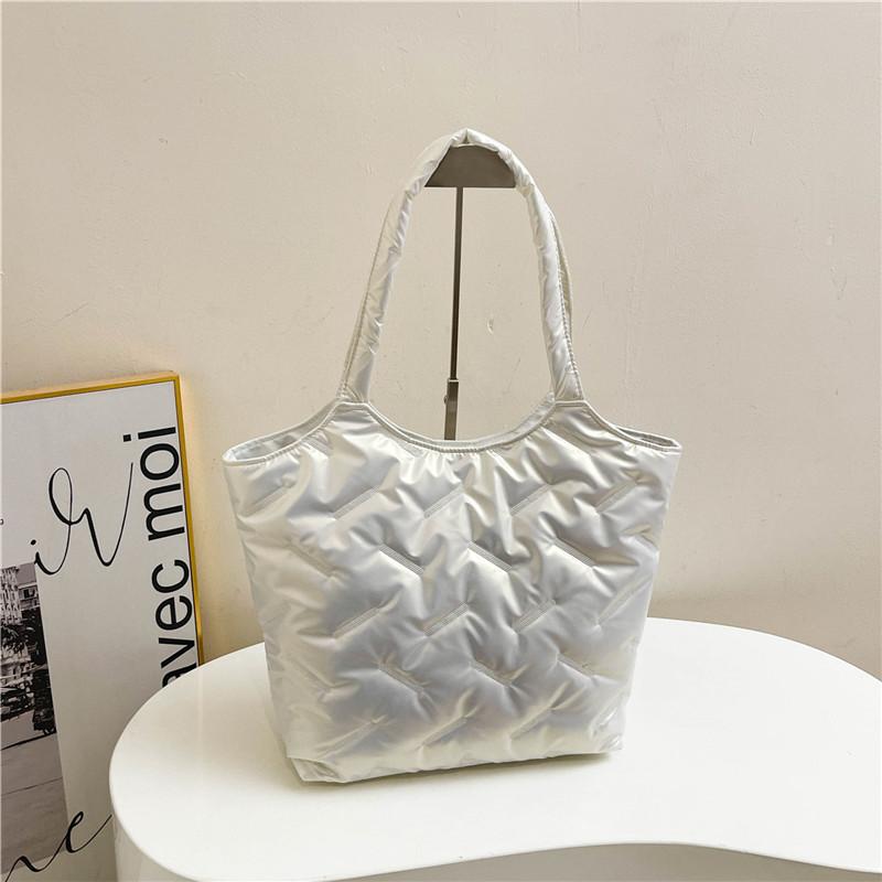 Stylish Women's Winter Tote Bag Large Capacity Fashionable Shoulder Handbag Black Silver Green Gold White