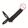 Vibrační dildo s dvojitou penetrací a kroužky na penis Strap-on vibrátor s dvojitou penetrací a kroužky na penis pro muže