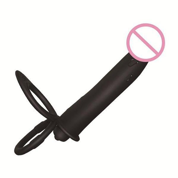 Vibrační dildo s dvojitou penetrací a kroužky na penis Strap-on vibrátor s dvojitou penetrací a kroužky na penis pro muže