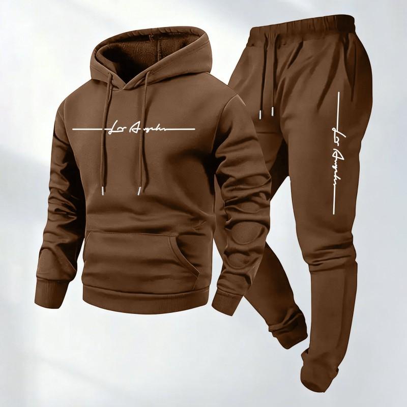 Unisex Hooded Sweatshirt Set With Letter Print Thick Warm Casual Sport Tracksuit Men Women Winter