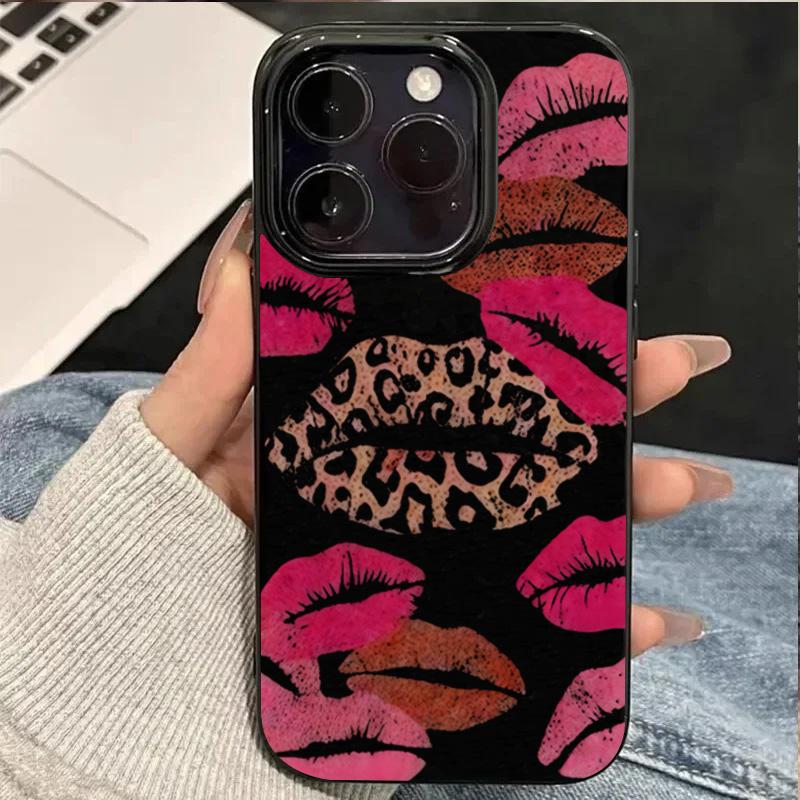 Fashion Lips Leopard Print Phone Case For iPhone 17 Pro Max 16E 16 15 14 13 12 11 Pro 17Air X XR XS Max 7 8 16 Plus Soft Cover