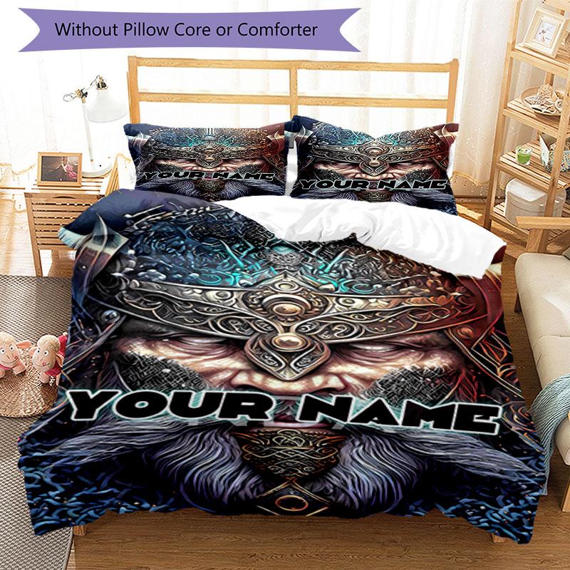 3pcs Custom Name Warrior Fantasy Art Bedding Set Printed Bedding Set Duvet Cover Closure Includes 1 Duvet Cover & 2 Pillowcases Bedroom Decor