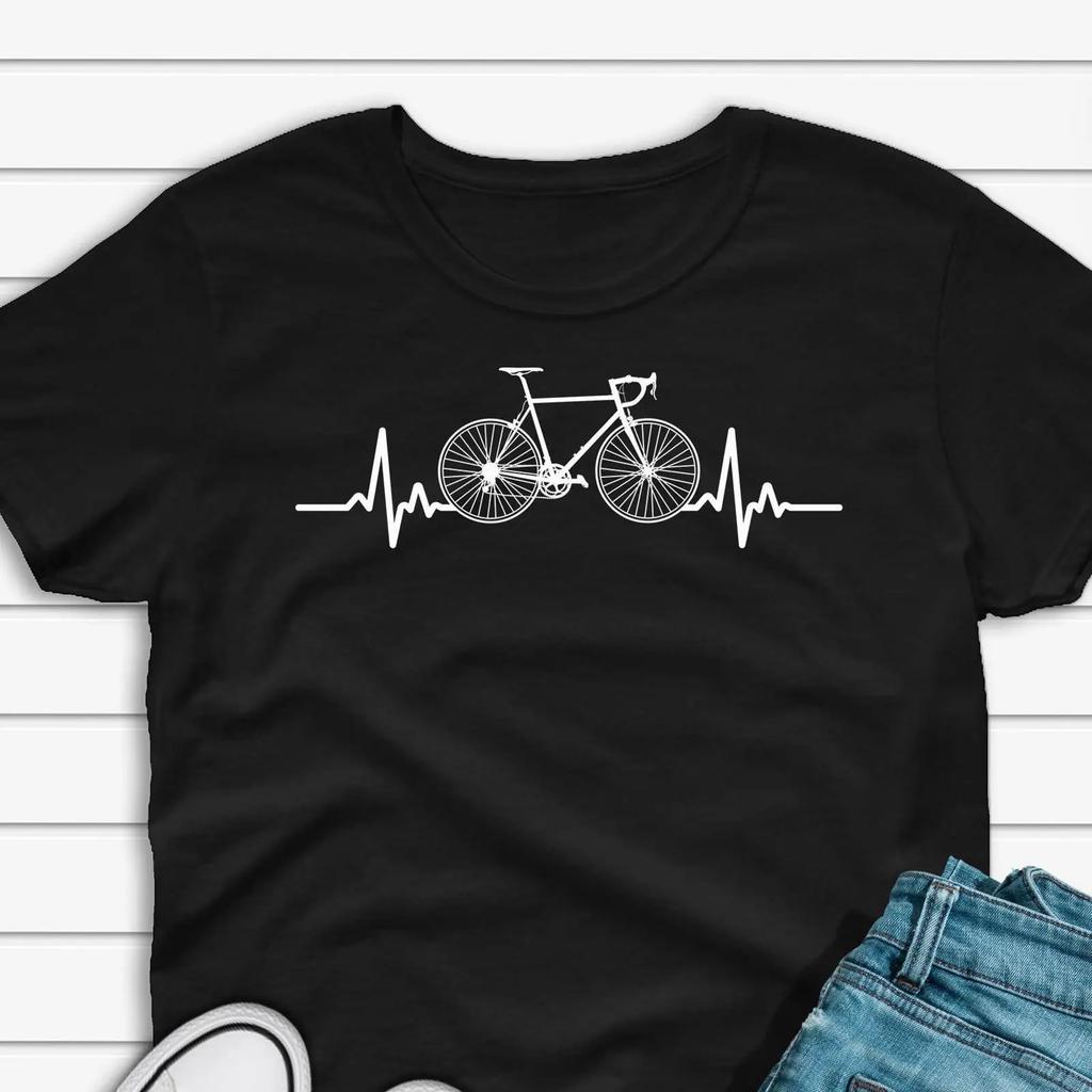 Heartbeat Road Bike Cycling T Shirt for Cyclist Bicycle Riding Casual Apparel Vintage Washed Top For Everyday Wear Comfortable