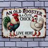 Vintage Metal Sign Rooster Chickens Wall Art Decor Garden Home Farmhouse