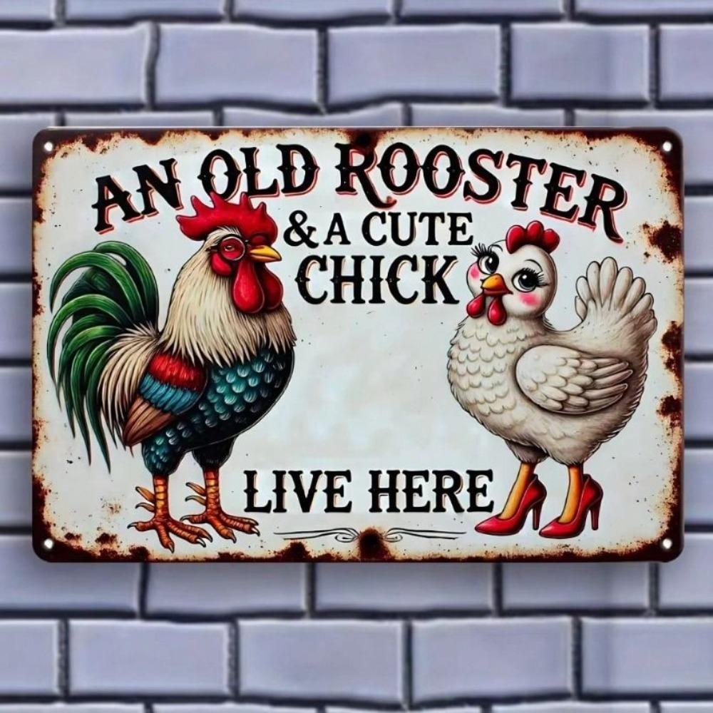 Vintage Metal Sign Rooster Chickens Wall Art Decor Garden Home Farmhouse