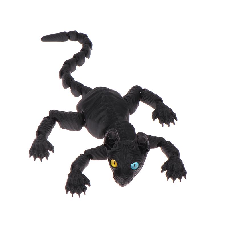 

3D-печатный кот-сфинкс 3D-печатные игрушки для животных Реалистичные фигурки лысых кошек Шарнирные игрушки для кошек Милые игрушки для котят для любви к кошкам чёрный