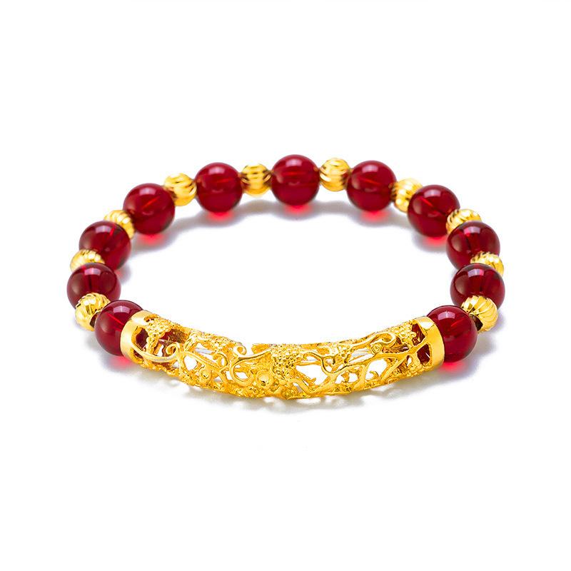 Agate Beads and Elastic Cord Curved Tube Bracelet, Domineering Vietnamese Gold Sand Accessories