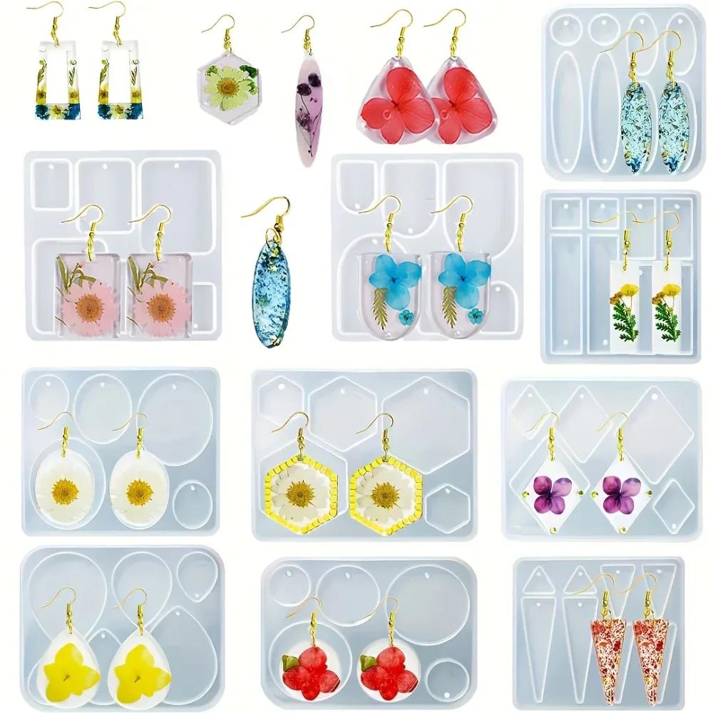 A Top Quality 11Pcs DIY Jewelry Earrings Drop Glue Mold, Epoxy Resin DIY Jewelry Resin Casting Mold, Earrings Making Process