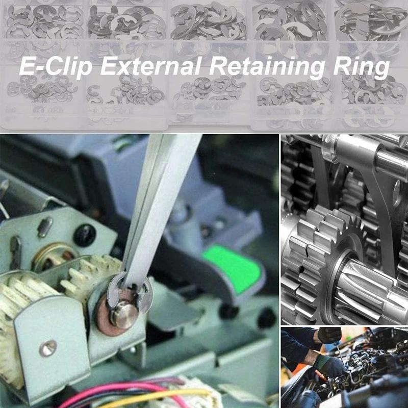 120pcs Stainless Steel E Shaped Clip Washer Rings Snap Circlip Shaft Fastener M1.5 M2 M3 M4 M5 M6 M7 M8 M9 M10 Assortment Kit