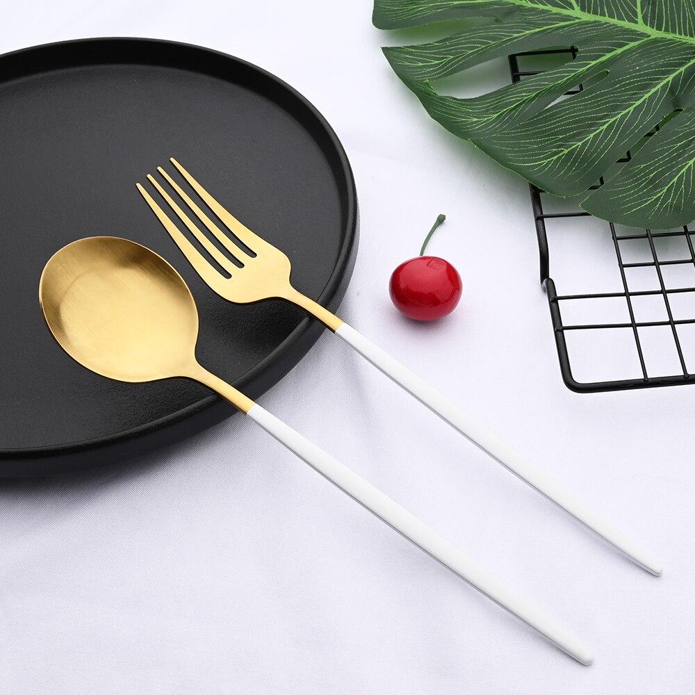 24Pcs Matte Black Gold Stainless Steel Dinnerware Cutlery Set Tableware Knife Fork Spoon Flatware Wedding Daily Dinner Set