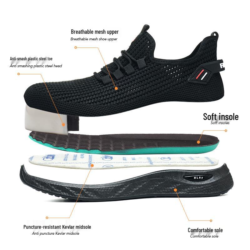 Stylowe oddychające buty bezpieczne, antyuderzeniowe i antyprzebiciowe, miękka podeszwa, izolowane 10kV, plastikowy nosek, odporne na ścieranie buty robocze