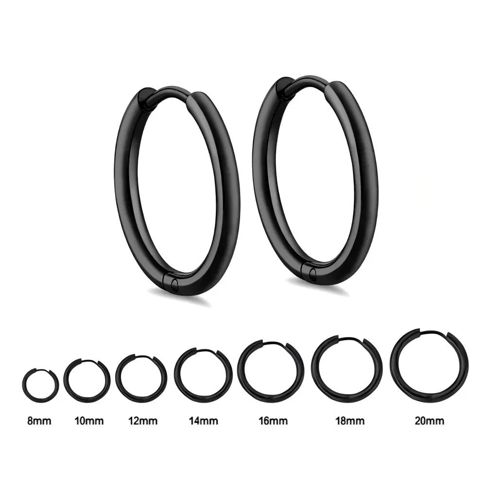 8-20mm Edelstahl Creolen Goldfarbe Hiphop Steampunk Stil Silber Ohrringe für Damen Herren Push Back Ohrschmuck Set