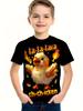 Boys Girls Game Pixel Chicken T Shirt Funny La La Lava Chicken Slogan Fire Print Youth Casual Short Sleeve Top