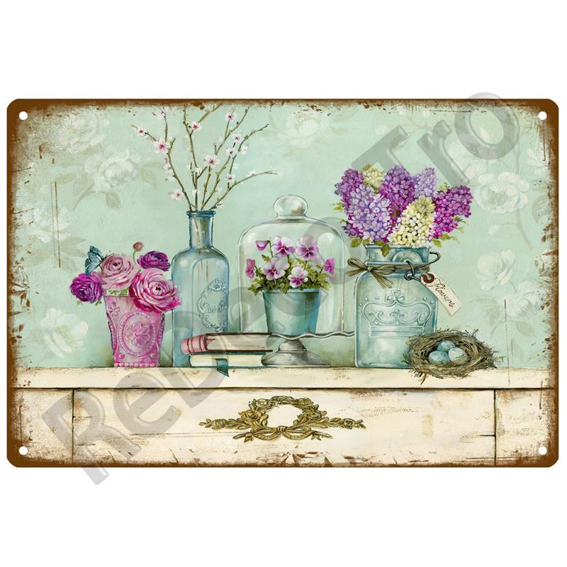 Retro Tin Sign Poster Garden Vintage Wall Poster Metal Sign Decorative Wall Plate Flower Plaque Metal Vintage Decor Accessories
