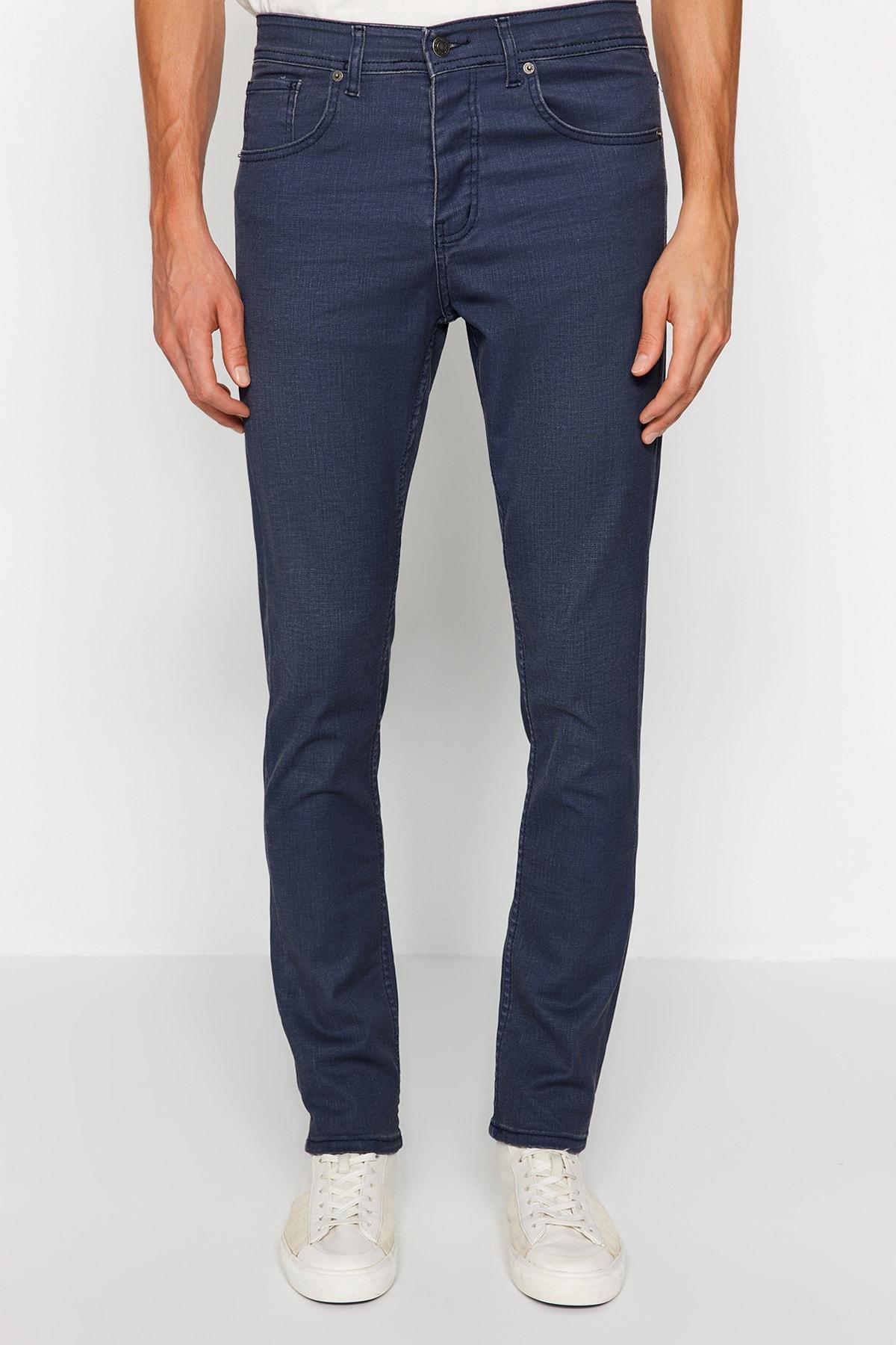 

Мужские темно-синие вощеные джинсы скинни, джинсовые брюки..